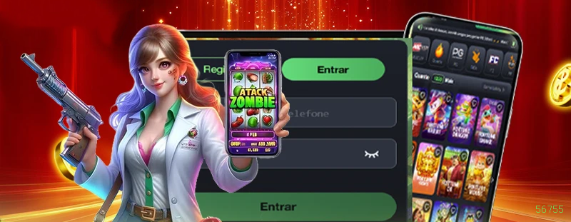 Imagem promocional da 56755 mostrando a plataforma e suas vantagens